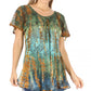 Sakkas Dina Relaxed Fit Sequin Tie Dye Embroidery Cap Sleeves Blouse / Top