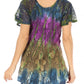 Sakkas Dina Relaxed Fit Sequin Tie Dye Embroidery Cap Sleeves Blouse / Top