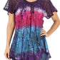 Sakkas Dina Relaxed Fit Sequin Tie Dye Embroidery Cap Sleeves Blouse / Top