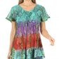Sakkas Dina Relaxed Fit Sequin Tie Dye Embroidery Cap Sleeves Blouse / Top