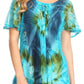 Sakkas Juniper Short Sleeve Lace Up Tie Dye Blouse with Sequins and Embroidery