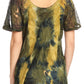 Sakkas Juniper Short Sleeve Lace Up Tie Dye Blouse with Sequins and Embroidery