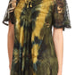 Sakkas Juniper Short Sleeve Lace Up Tie Dye Blouse with Sequins and Embroidery