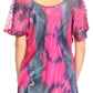 Sakkas Juniper Short Sleeve Lace Up Tie Dye Blouse with Sequins and Embroidery