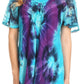 Sakkas Juniper Short Sleeve Lace Up Tie Dye Blouse with Sequins and Embroidery