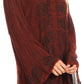 Sakkas Jayla Long Bell Sleeve Stonewashed Embroidered Top with Floral Print
