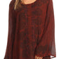 Sakkas Jayla Long Bell Sleeve Stonewashed Embroidered Top with Floral Print