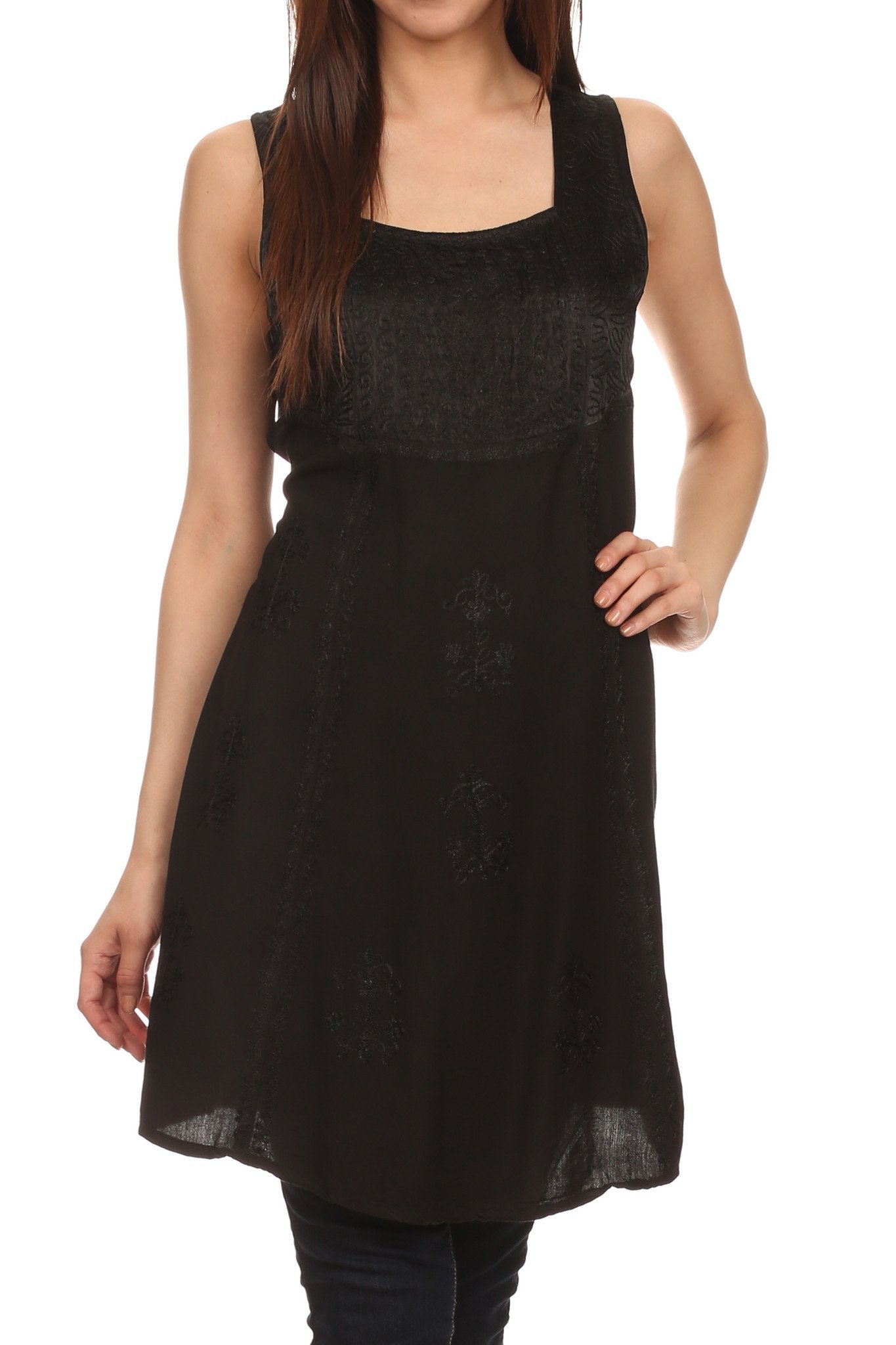 Sakkas Kalee Blusa túnica sin mangas con bordado ajustable / Vestido corto