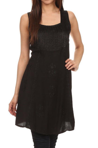 Sakkas Kalee Blusa túnica sin mangas con bordado ajustable / Vestido corto