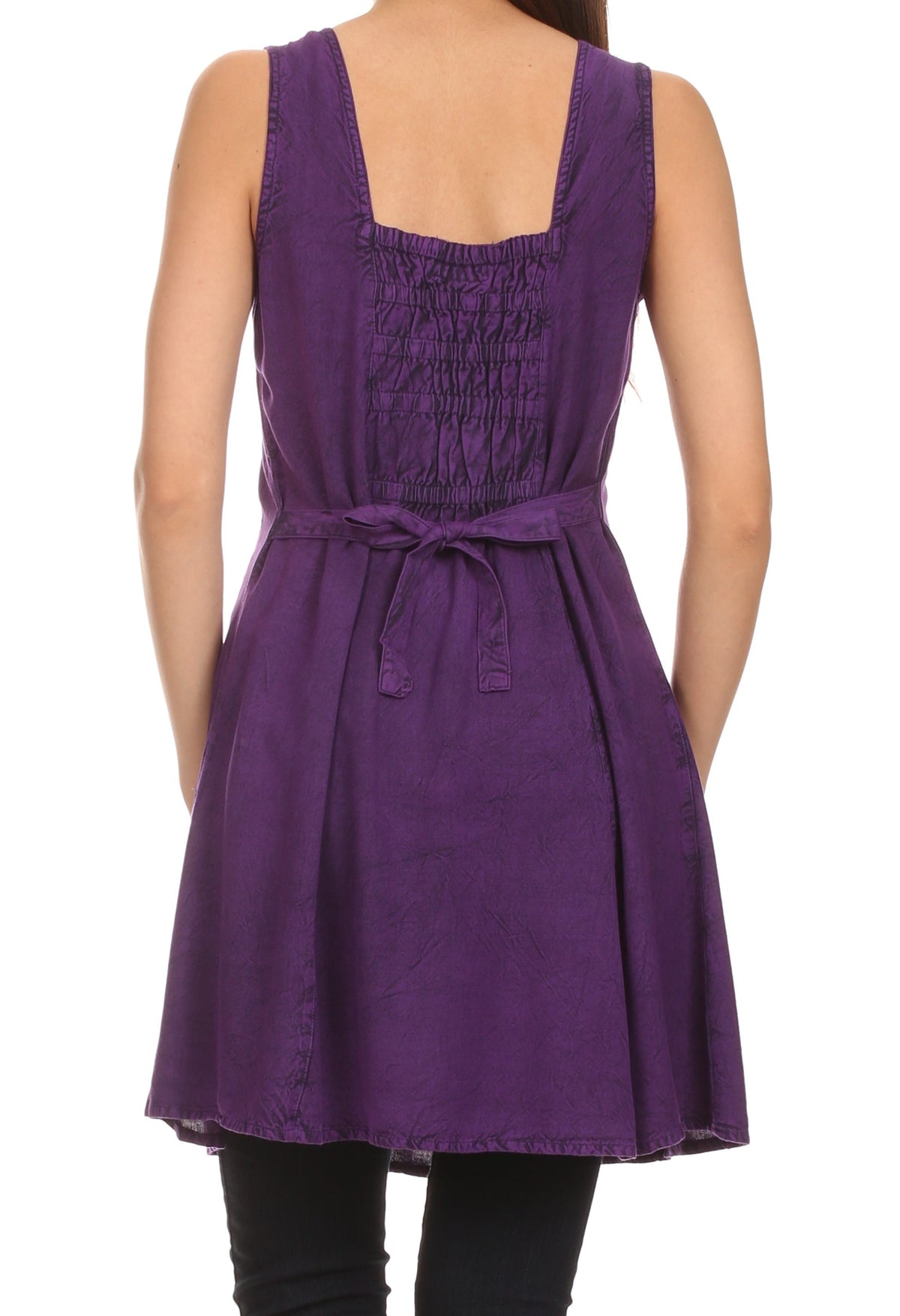 Sakkas Kalee Blusa túnica sin mangas con bordado ajustable / Vestido corto