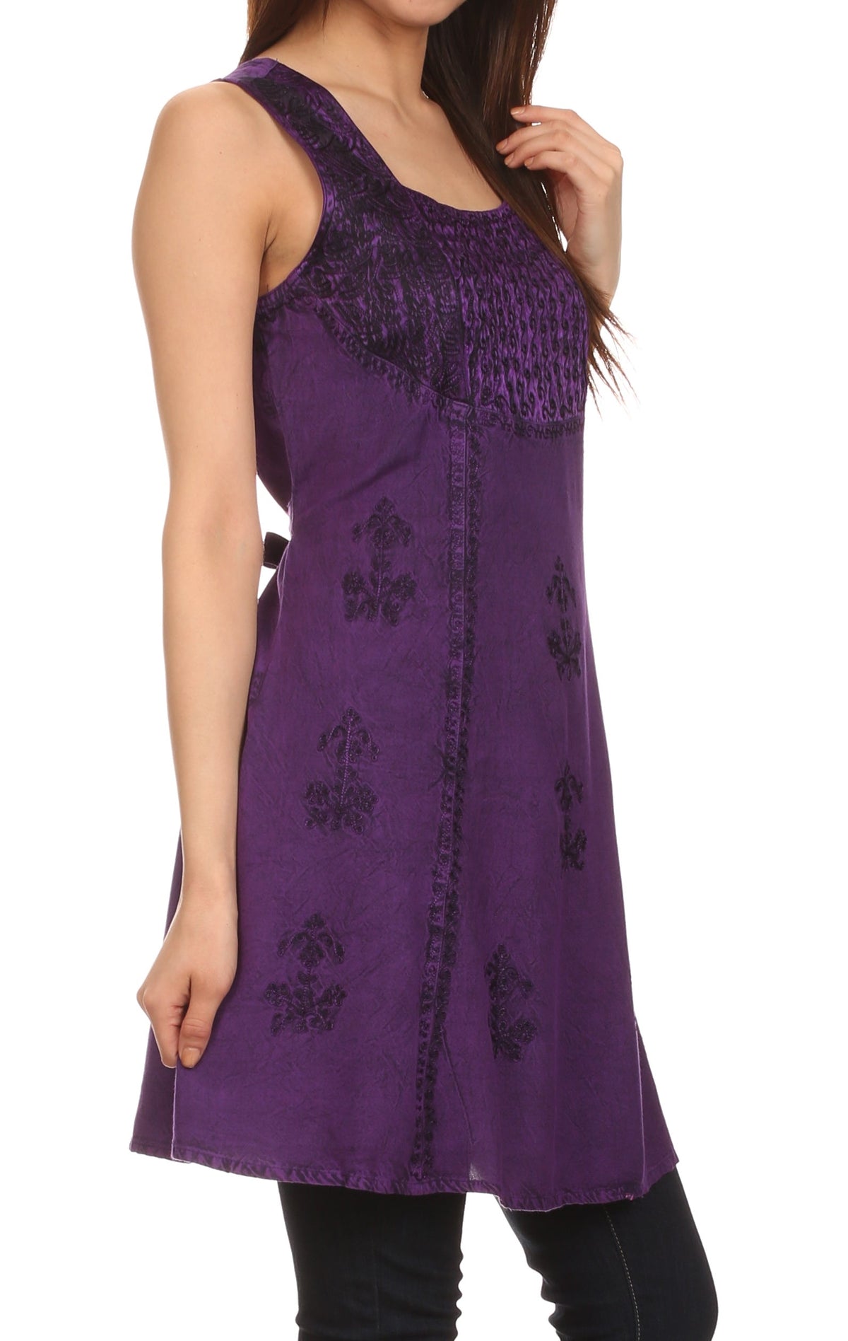 Sakkas Kalee Blusa túnica sin mangas con bordado ajustable / Vestido corto