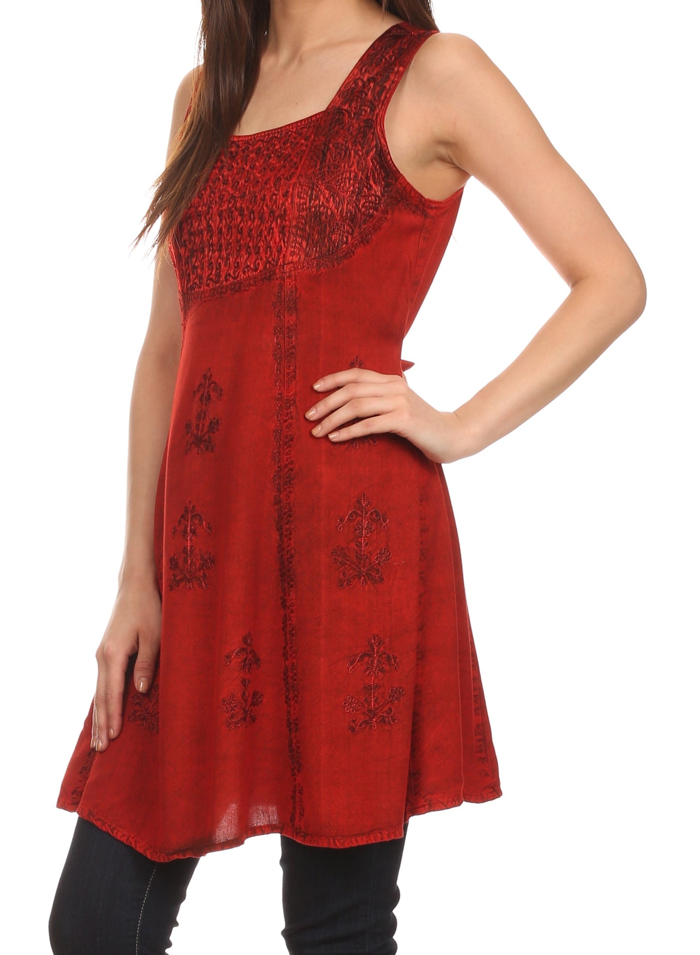 Sakkas Kalee Blusa túnica sin mangas con bordado ajustable / Vestido corto