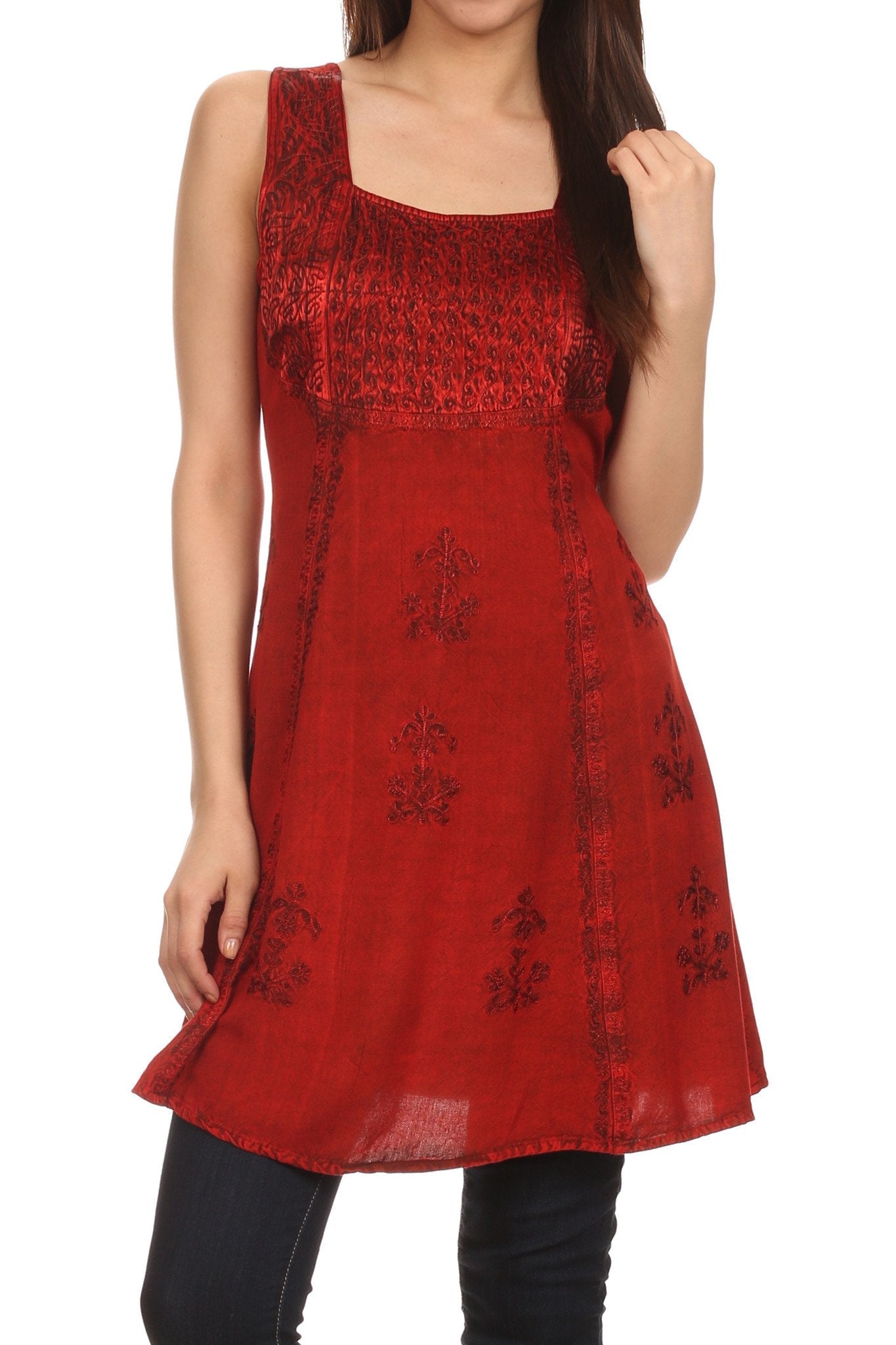 Sakkas Kalee Blusa túnica sin mangas con bordado ajustable / Vestido corto