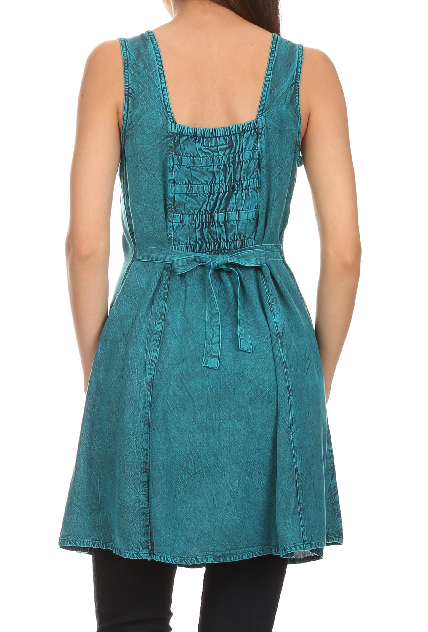 Sakkas Kalee Blusa túnica sin mangas con bordado ajustable / Vestido corto