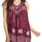 Sakkas Deja Embroidered Batik Scoop Neck Relaxed Fit Sleeveless Blouse