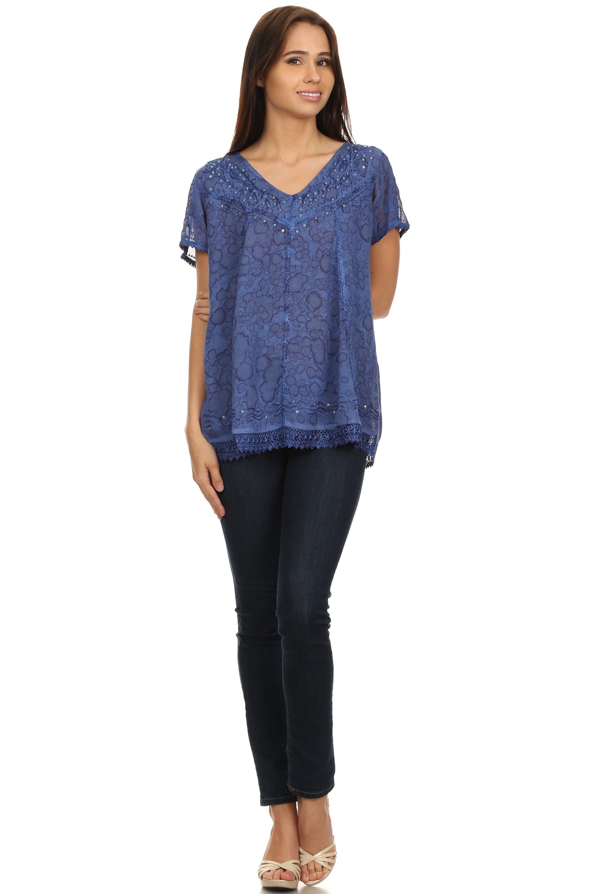 Sakkas Charolette Embroidery And Seqiun Accents Blouse