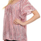 Sakkas Elaine Embroidered Batik Scoop Neck Relaxed Fit Flutter Sleeve Blouse
