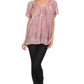 Sakkas Elaine Embroidered Batik Scoop Neck Relaxed Fit Flutter Sleeve Blouse