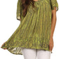 Sakkas Elaine Embroidered Batik Scoop Neck Relaxed Fit Flutter Sleeve Blouse