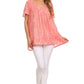 Sakkas Elaine Embroidered Batik Scoop Neck Relaxed Fit Flutter Sleeve Blouse