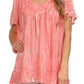 Sakkas Elaine Embroidered Batik Scoop Neck Relaxed Fit Flutter Sleeve Blouse