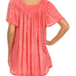 Sakkas Elaine Embroidered Batik Scoop Neck Relaxed Fit Flutter Sleeve Blouse