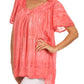 Sakkas Elaine Embroidered Batik Scoop Neck Relaxed Fit Flutter Sleeve Blouse