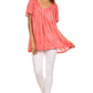 Sakkas Elaine Embroidered Batik Scoop Neck Relaxed Fit Flutter Sleeve Blouse