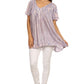 Sakkas Elaine Embroidered Batik Scoop Neck Relaxed Fit Flutter Sleeve Blouse