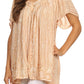 Sakkas Elaine Embroidered Batik Scoop Neck Relaxed Fit Flutter Sleeve Blouse