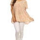Sakkas Elaine Embroidered Batik Scoop Neck Relaxed Fit Flutter Sleeve Blouse