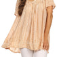 Sakkas Elaine Embroidered Batik Scoop Neck Relaxed Fit Flutter Sleeve Blouse