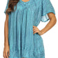 Sakkas Elaine Embroidered Batik Scoop Neck Relaxed Fit Flutter Sleeve Blouse