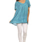 Sakkas Elaine Embroidered Batik Scoop Neck Relaxed Fit Flutter Sleeve Blouse