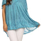 Sakkas Elaine Embroidered Batik Scoop Neck Relaxed Fit Flutter Sleeve Blouse