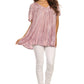 Sakkas Elaine Embroidered Batik Scoop Neck Relaxed Fit Flutter Sleeve Blouse