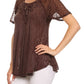 Sakkas Ellie Sequin Embroidered Cap Sleeve Scoop Neck Relaxed Fit Blouse