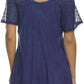 Sakkas Ellie Sequin Embroidered Cap Sleeve Scoop Neck Relaxed Fit Blouse