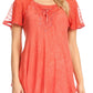 Sakkas Ellie Sequin Embroidered Cap Sleeve Scoop Neck Relaxed Fit Blouse