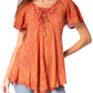 Sakkas Ellie Sequin Embroidered Cap Sleeve Scoop Neck Relaxed Fit Blouse