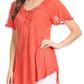 Sakkas Ellie Sequin Embroidered Cap Sleeve Scoop Neck Relaxed Fit Blouse