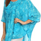 Sakkas Cleeo Long Wide Tie Dye Lace Embroidered Sequin Poncho Blouse Top Cover Up