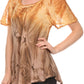 Sakkas Taylay Ombre Tie Dye Batik Long Embroidered Corset Neck Blouse Shirt Top