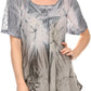Sakkas Taylay Ombre Tie Dye Batik Long Embroidered Corset Neck Blouse Shirt Top