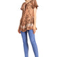 Sakkas Ash Speckled Tiedye Embroidered Cap Sleeve Blouse Top With Embroidery Hems