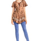 Sakkas Ash Speckled Tiedye Embroidered Cap Sleeve Blouse Top With Embroidery Hems