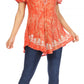 Sakkas Ash Speckled Tiedye Embroidered Cap Sleeve Blouse Top With Embroidery Hems