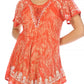 Sakkas Ash Speckled Tiedye Embroidered Cap Sleeve Blouse Top With Embroidery Hems