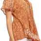 Sakkas Ash Speckled Tiedye Embroidered Cap Sleeve Blouse Top With Embroidery Hems