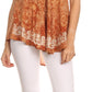 Sakkas Ash Speckled Tiedye Embroidered Cap Sleeve Blouse Top With Embroidery Hems